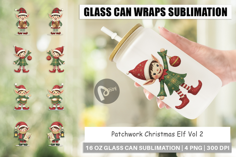 Glass Can Patchwork Elf