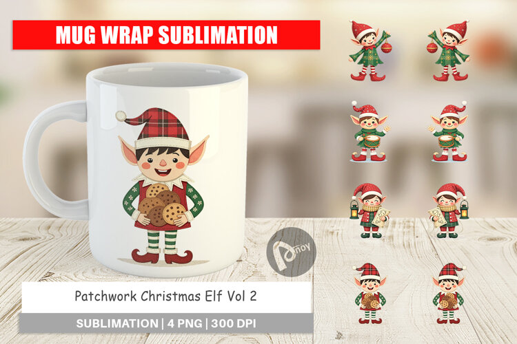 Mug Wrap Patchwork Elf example image 1