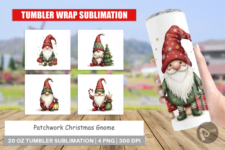 Patchwork Christmas Gnome Tumbler
