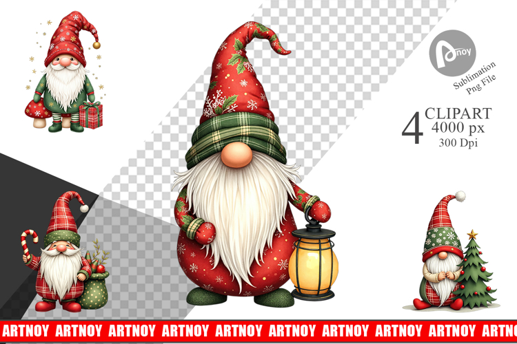 Patchwork Christmas Gnome Clipart