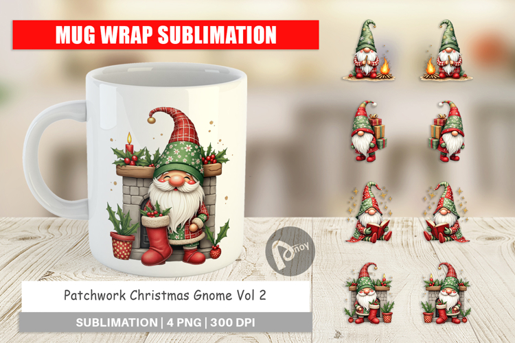 Patchwork Christmas Gnome Mug Wrap