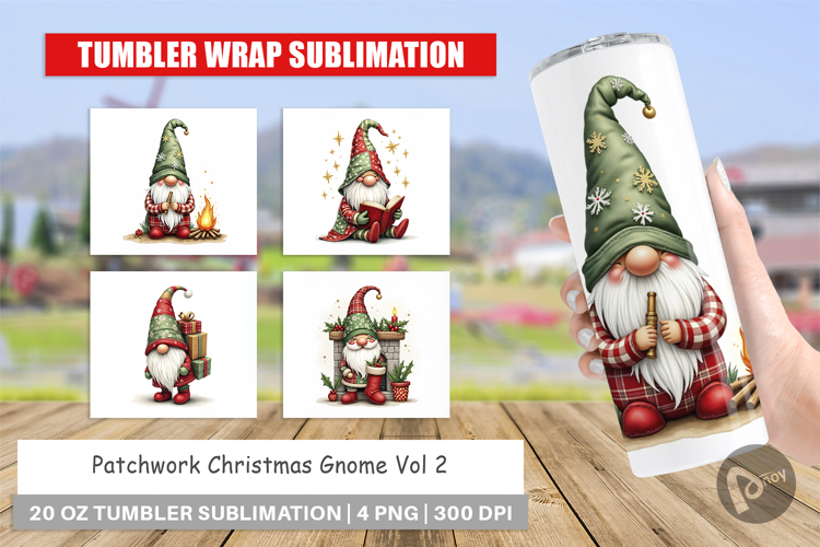 Patchwork Christmas Gnome Tumbler