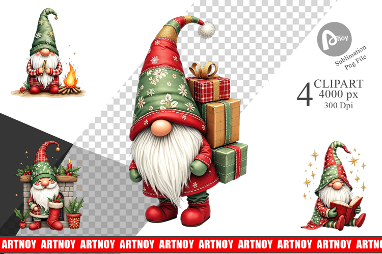 Patchwork Christmas Gnome Clipart