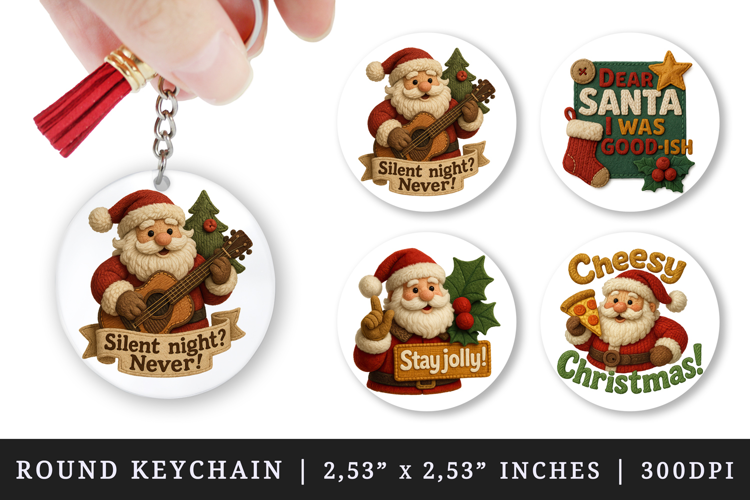 Patchwork Christmas round keychain sublimation design
