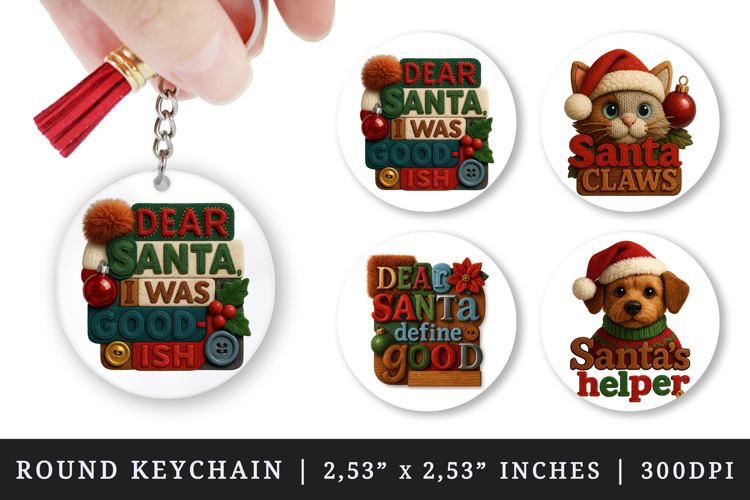 Patchwork Christmas round keychain sublimation design