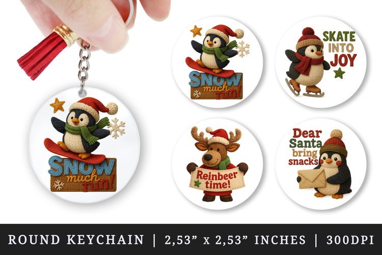Patchwork Christmas round keychain sublimation design