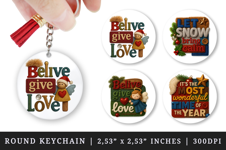 Patchwork Christmas round keychain sublimation design