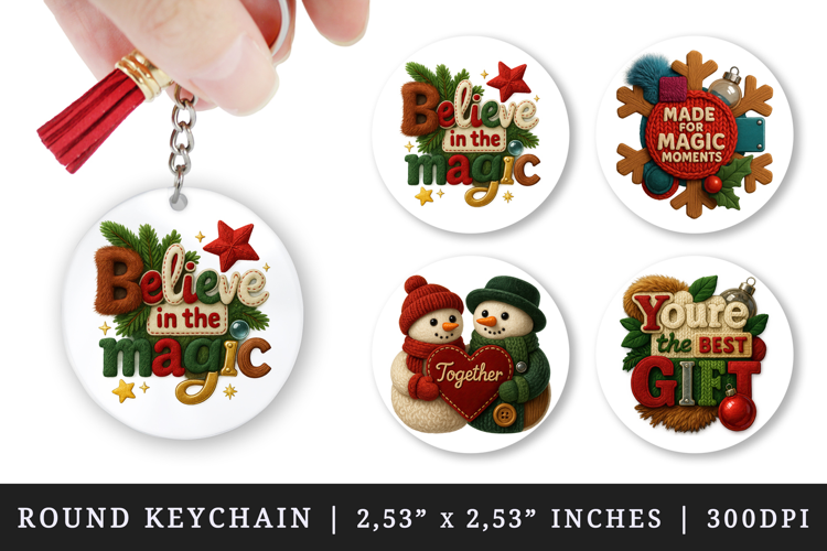 Patchwork Christmas round keychain sublimation design