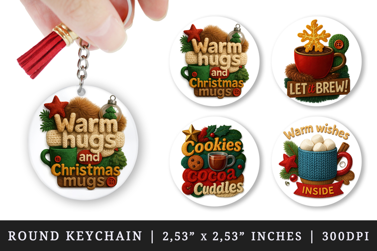 Patchwork Christmas round keychain sublimation design