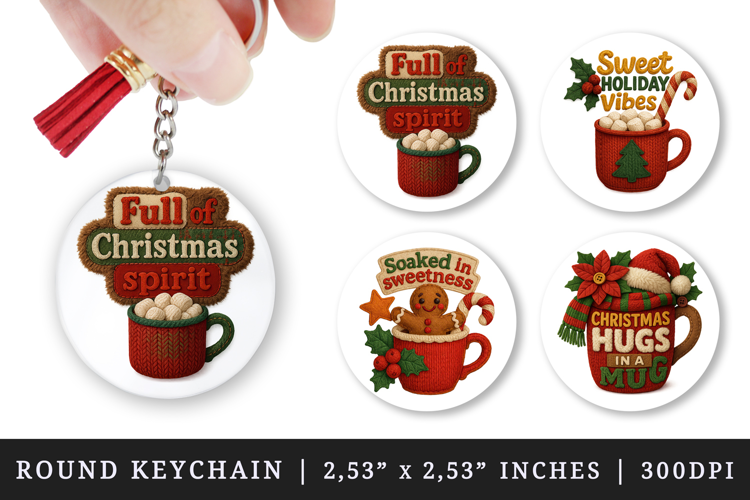 Patchwork Christmas round keychain sublimation design