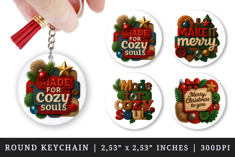Patchwork Christmas round keychain sublimation design