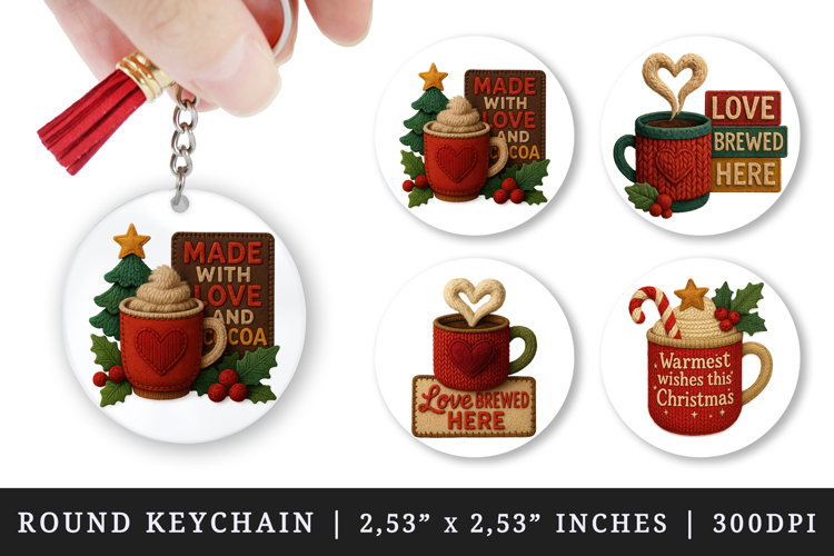 Patchwork Christmas round keychain sublimation design