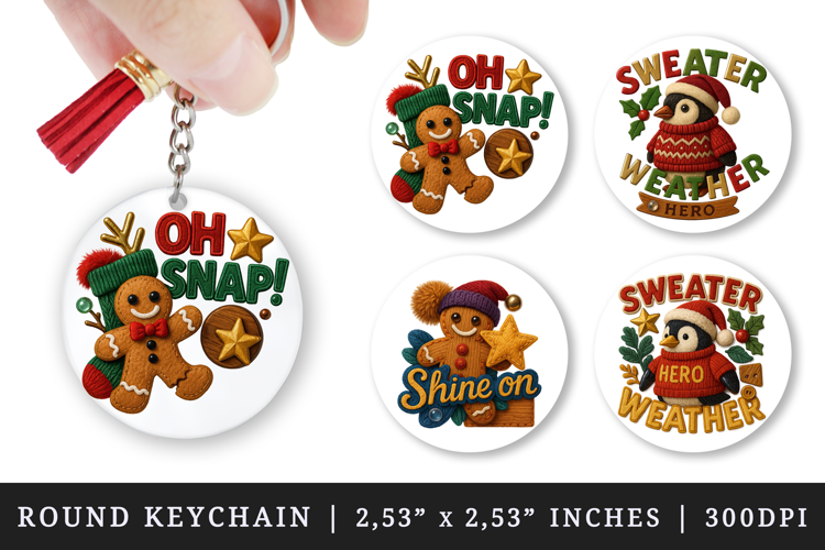 Patchwork Christmas round keychain sublimation design