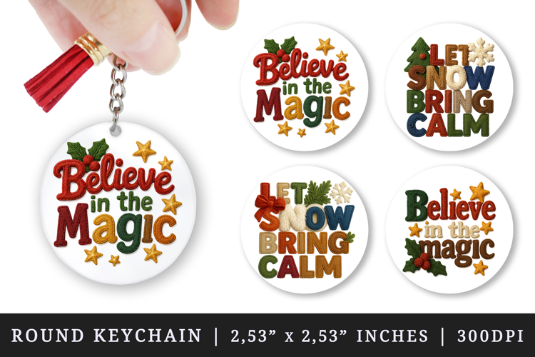 Patchwork Christmas round keychain sublimation design