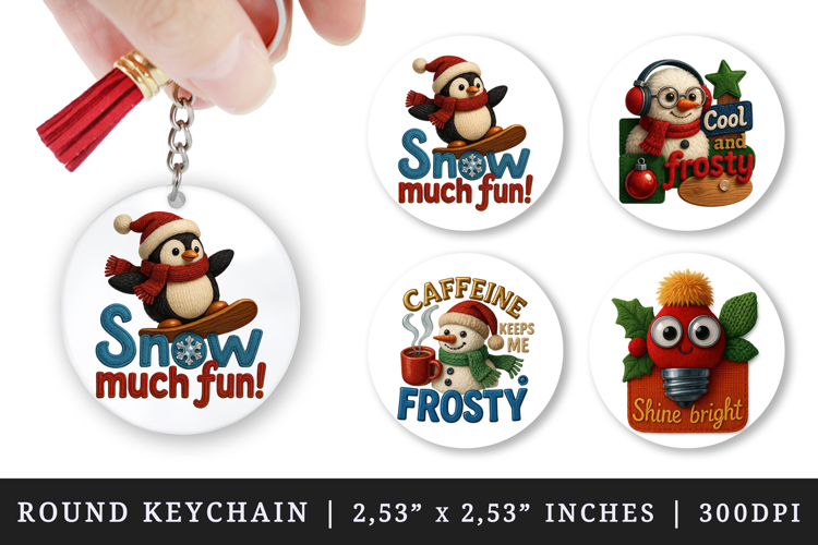 Patchwork Christmas round keychain sublimation design