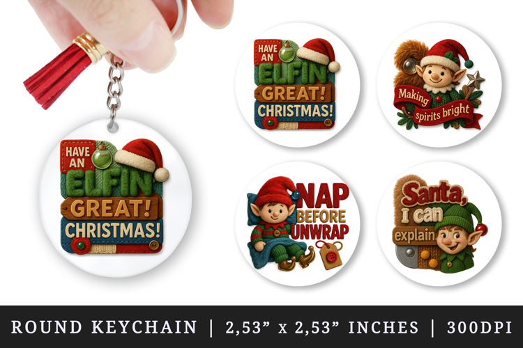 Patchwork Christmas round keychain sublimation design