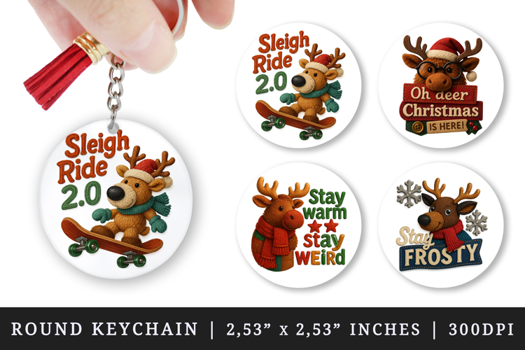 Patchwork Christmas round keychain sublimation design
