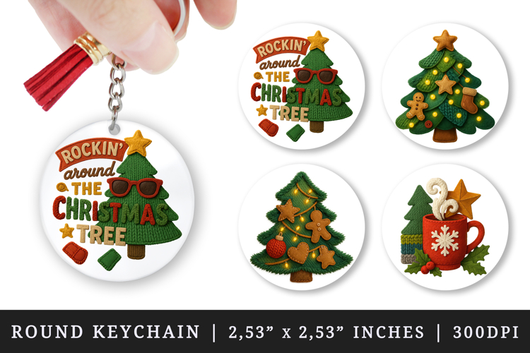Patchwork Christmas round keychain sublimation design
