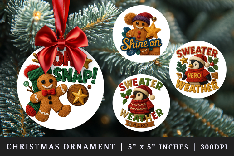 Patchwork Christmas round ornaments sublimation design