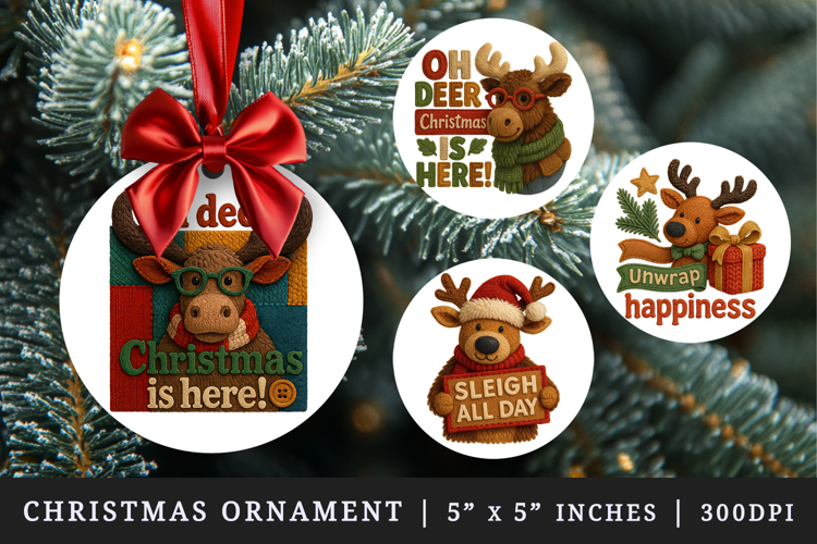 Patchwork Christmas round ornaments sublimation design