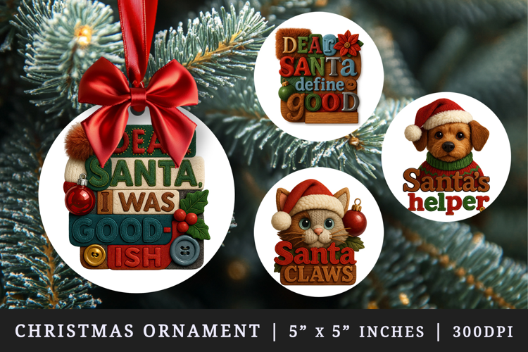 Patchwork Christmas round ornaments sublimation design