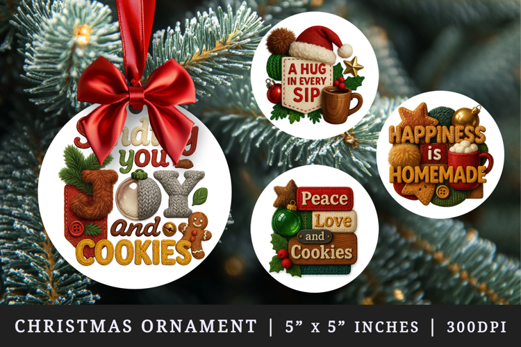 Patchwork Christmas round ornaments sublimation design