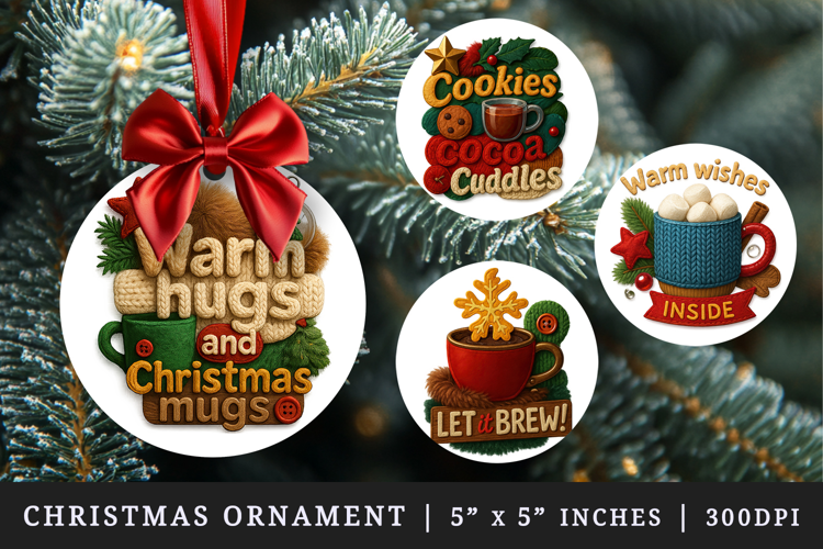 Patchwork Christmas round ornaments sublimation design