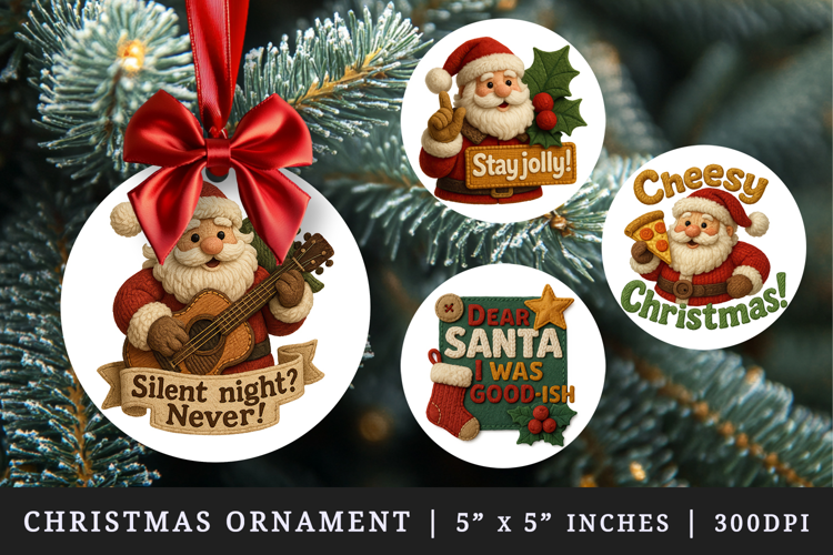Patchwork Christmas round ornaments sublimation design