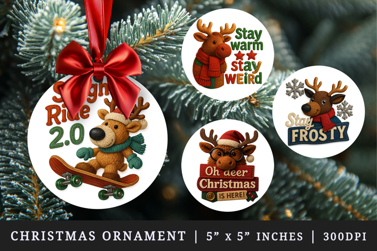 Patchwork Christmas round ornaments sublimation design