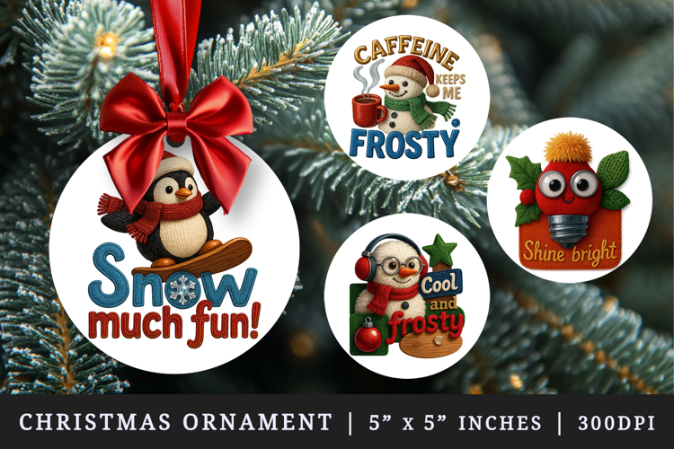Patchwork Christmas round ornaments sublimation design
