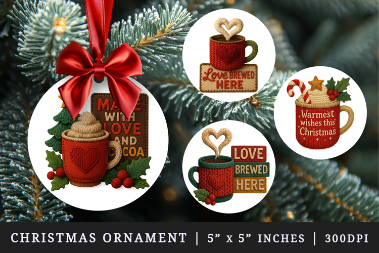 Patchwork Christmas round ornaments sublimation design