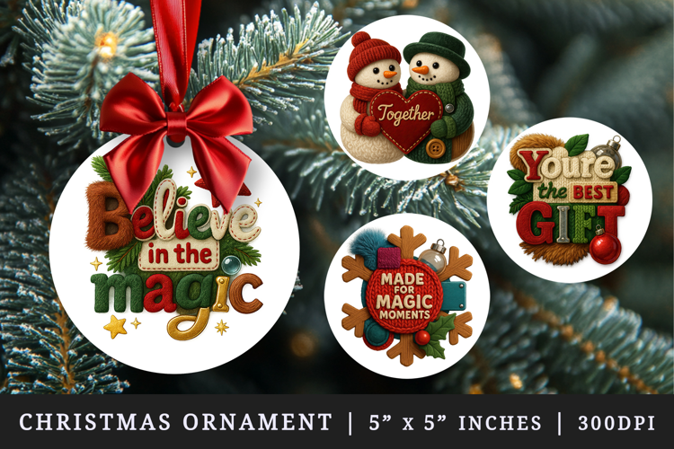 Patchwork Christmas round ornaments sublimation design