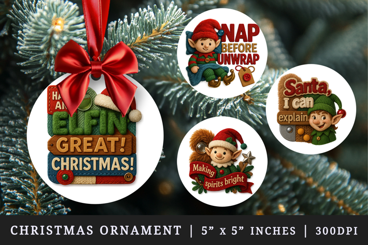Patchwork Christmas round ornaments sublimation design