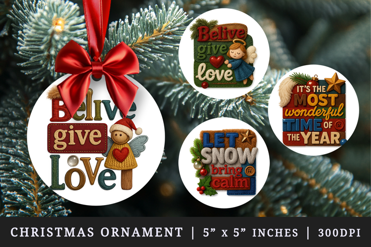 Patchwork Christmas round ornaments sublimation design
