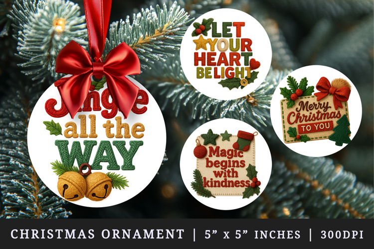 Patchwork Christmas round ornaments sublimation design