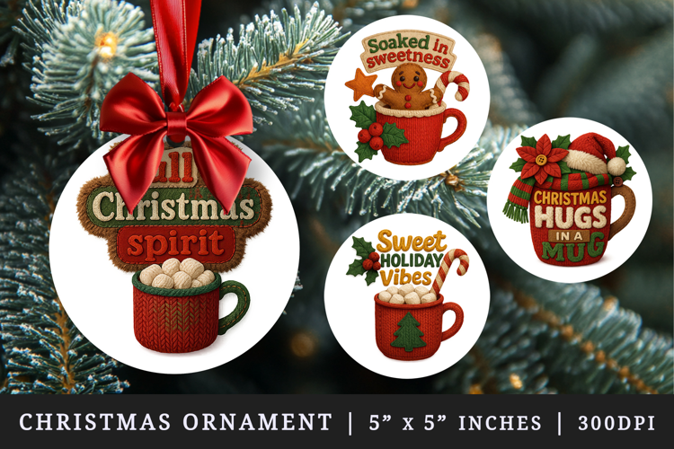 Patchwork Christmas round ornaments sublimation design