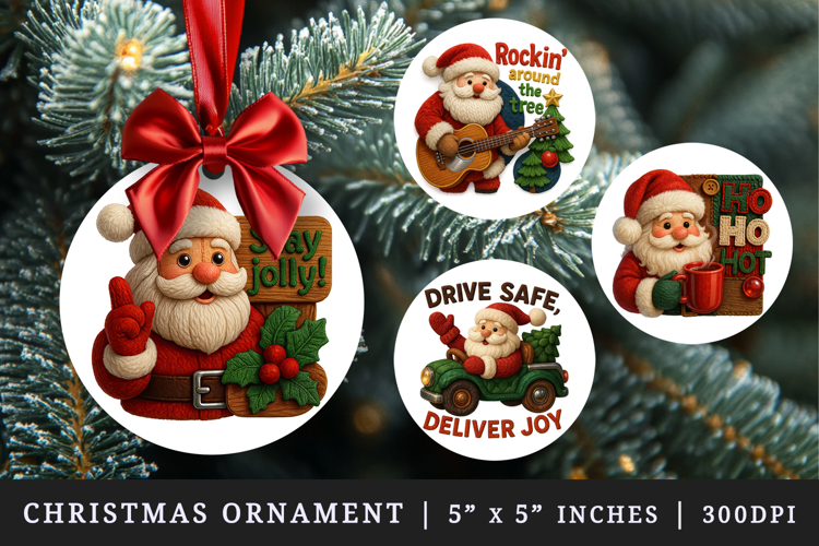 Patchwork Christmas round ornaments sublimation design
