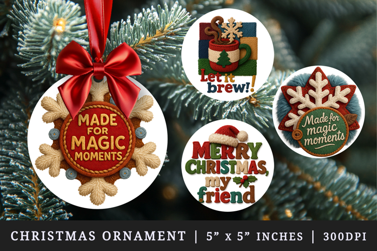 Patchwork Christmas round ornaments sublimation design