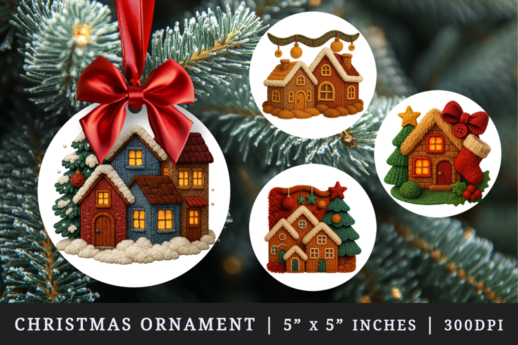 Patchwork Christmas round ornaments sublimation design