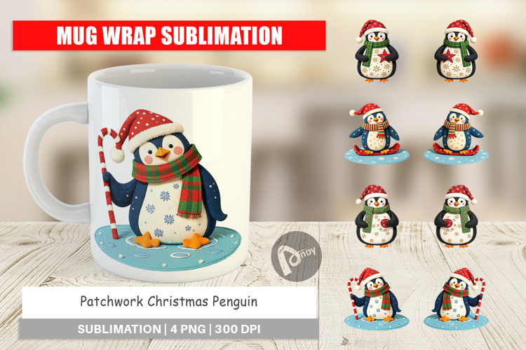 Mug Wrap Patchwork Penguin