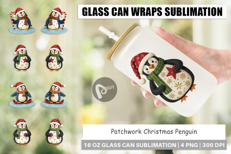 Glass Can Patchwork Penguin