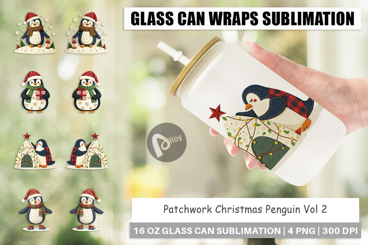Glass Can Patchwork Penguin
