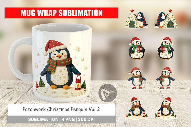 Mug Wrap Patchwork Penguin