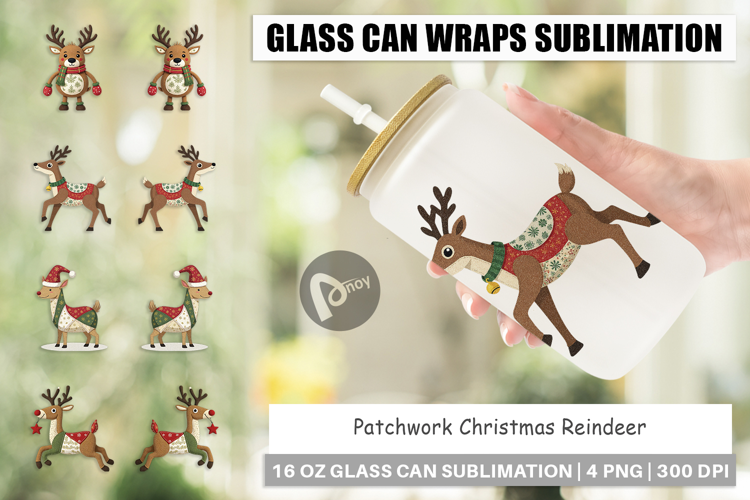 Glass Can Patchwork Reindeer