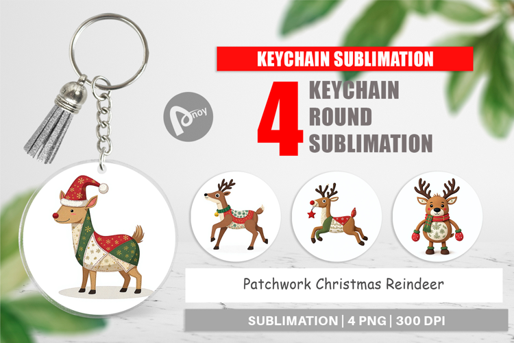 Keychain Patchwork Reindeer