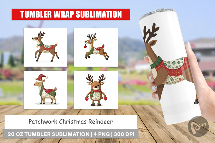 Tumbler Patchwork Reindeer