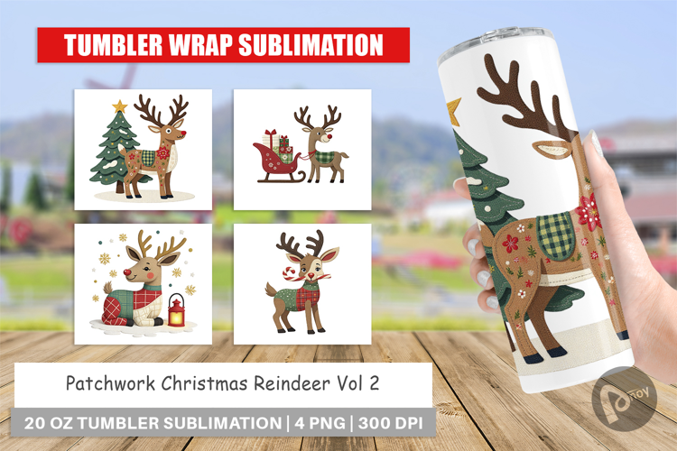 Tumbler Patchwork Reindeer