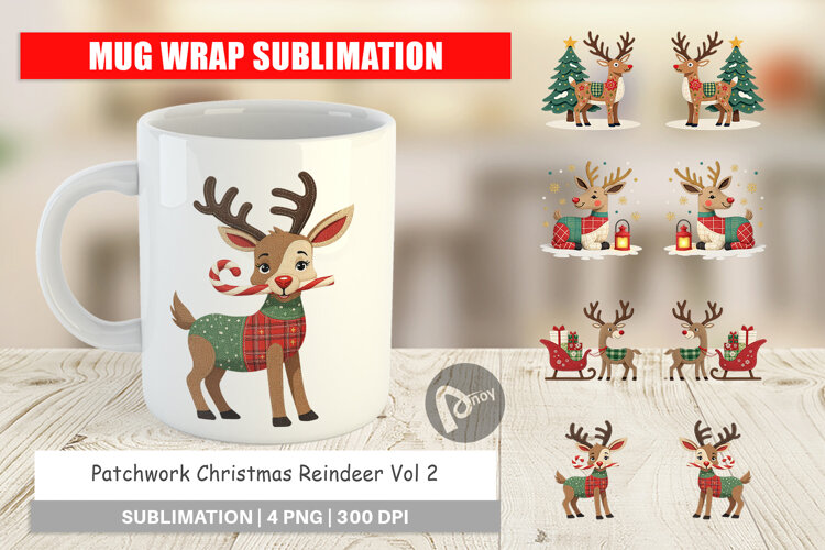 Mug Wrap Patchwork Reindeer example image 1