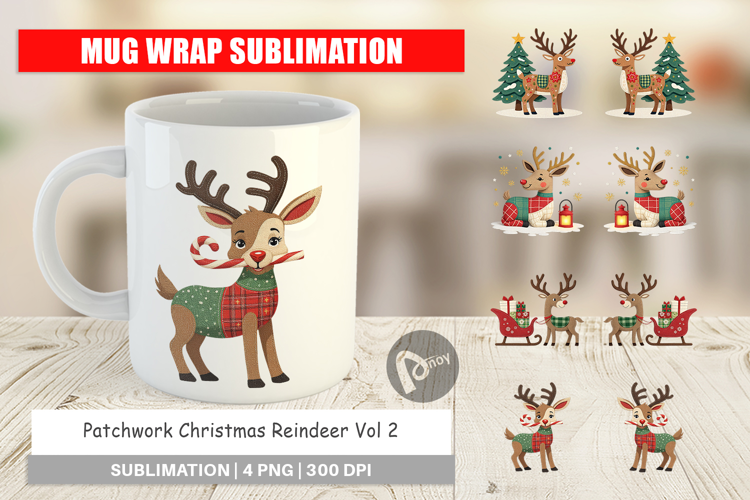 Mug Wrap Patchwork Reindeer