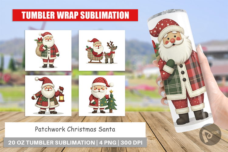 Tumbler Patchwork Santa